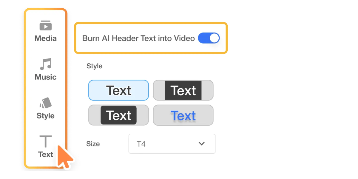Visla AI helps add text to video by generating header and body content for each scene.